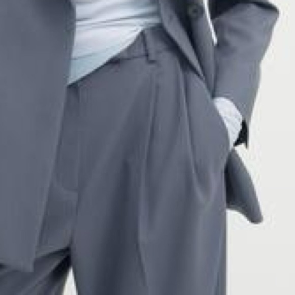 NWT. Massimo Dutti Studio Gray Viscose Blend Darted Wide-Leg Trousers. Size XS. - Picture 4 of 10